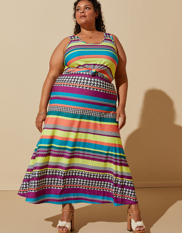 Striped Stretch Knit Maxi Skirt, Multi image number 1