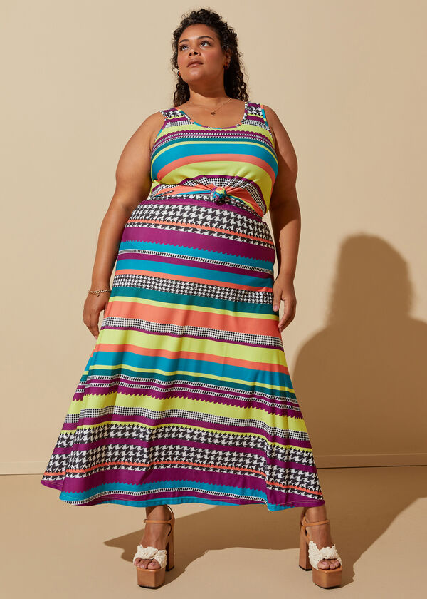 Striped Stretch Knit Maxi Skirt, Multi image number 1