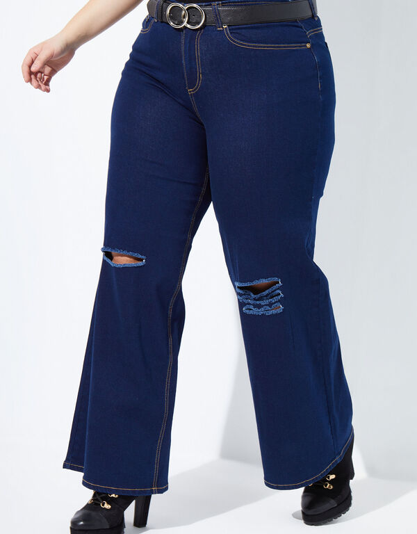 High Rise Cutout Wide Leg Jeans, Dk Rinse image number 0