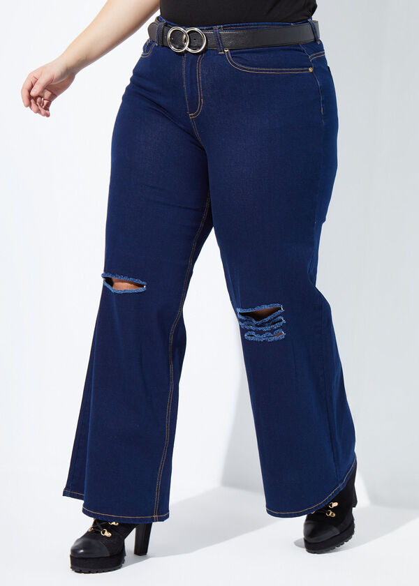 High Rise Cutout Wide Leg Jeans, Dk Rinse image number 0