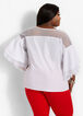 Tiered Mesh Trim Flare Sleeve Top, White image number 1