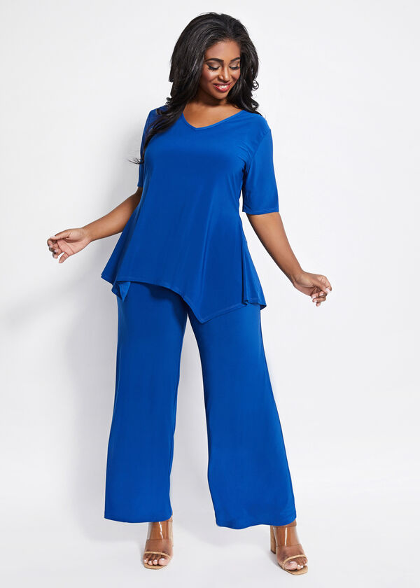 Plus Size Stretch Knot A Line Asymmetric Swing Elbow Sleeve Tops