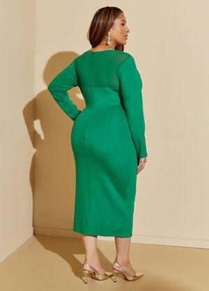 Mesh Paneled Knotted Bodycon Dress, Abundant Green image number 1