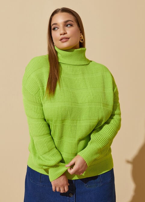 Textured Turtleneck Sweater, Lime Green image number 3
