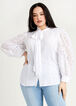 Lace Peasant Sleeve Tie Neck Top, White image number 0