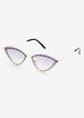 Rhinestone Metal Cateye Sunglasses, Purple image number 1