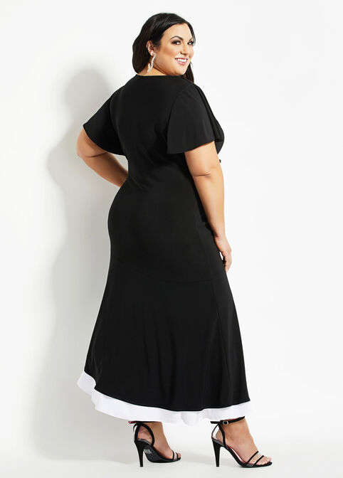 Colorblock Asymmetric Dress, Black White image number 1
