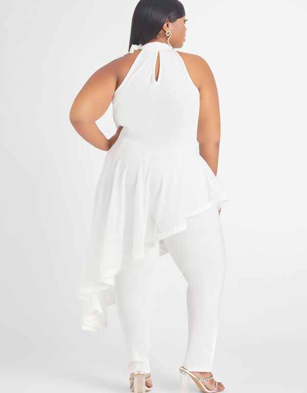 Mesh Paneled Asymmetric Jumpsuit, Egret image number 1