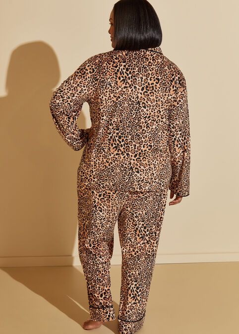 Anne Klein Leopard Velour PJ Set, Brown Animal image number 1