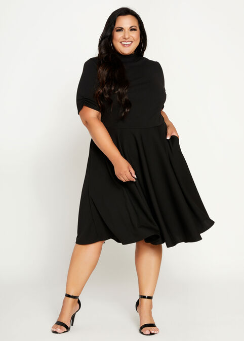 Plus Size Mock Neck Short Sleeve Fit and Flare Knee Length Chic Dress image number 0
