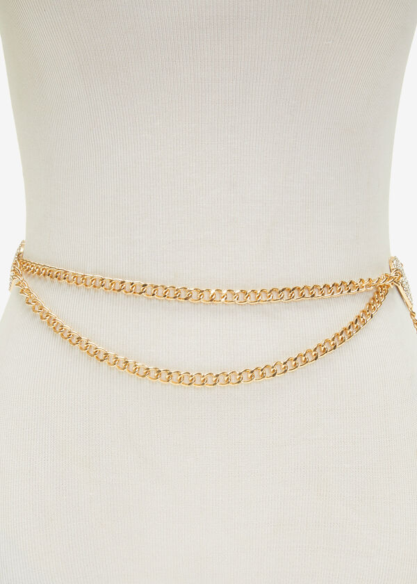 Heart Embellished Chain Link Belt, Gold image number 0