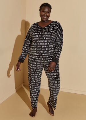 Bebe Monogram Velour Pajama Set, Black image number 0