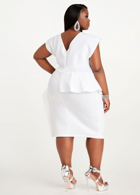 Neoprene Sheath Peplum Dress, White image number 1