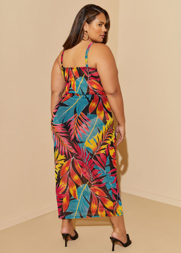 Tropical Print Mesh Bodycon Dress, Multi image number 3