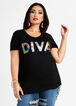 Diva Sequin Graphic Knit Tee, Black image number 0