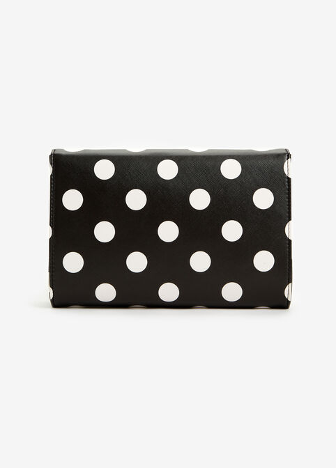 Polka Dot Faux Leather Clutch, Black Combo image number 1