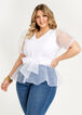 Belted Organza & Scuba Peplum Top, White image number 0