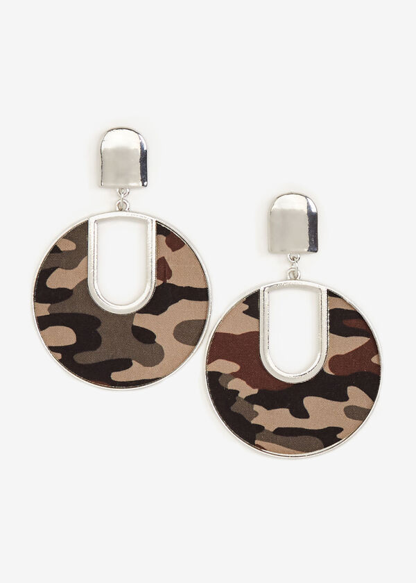 Camo Print Disc Earrings, Olive image number 0