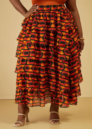Printed Ruffled Maxi Skirt, Multi image number 0