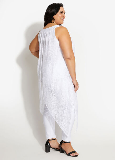 Lace Slit Accent Duster Top, White image number 1