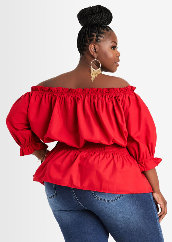 Off-The-Shoulder Blouse, Tango Red image number 1