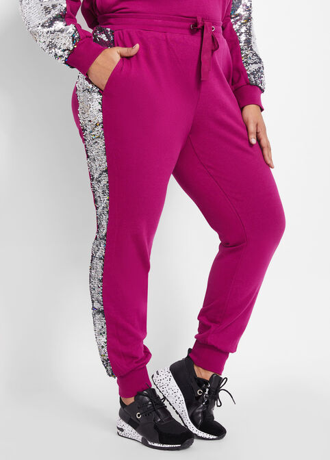 Pink Reverse Sequin Sides Joggers, Raspberry Radiance image number 0