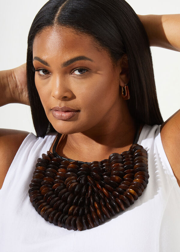 Oversized Wood Bead Necklace, Brown Combo image number 1
