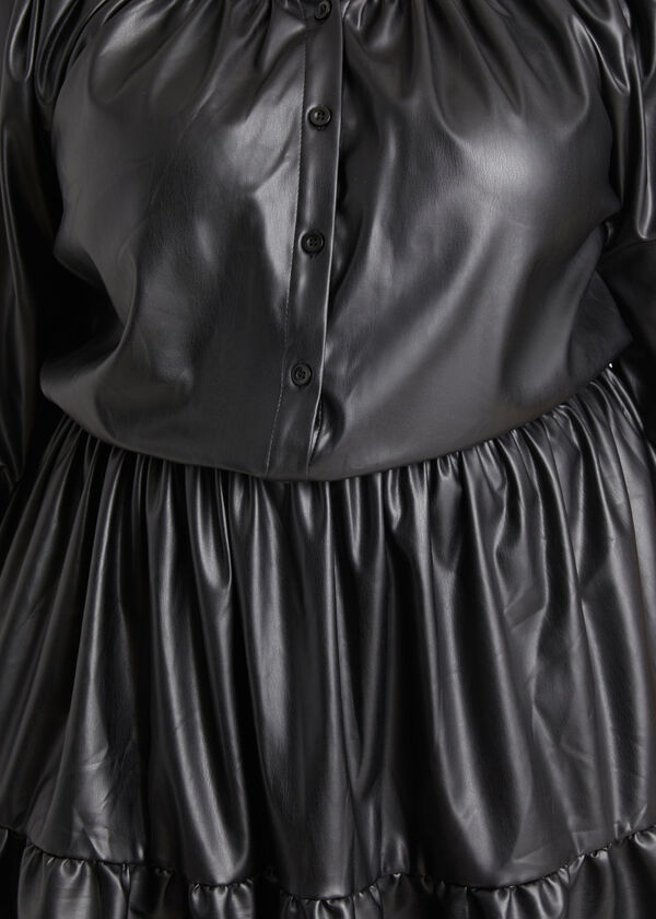 Tiered Faux Leather Midi Dress, Black image number 2
