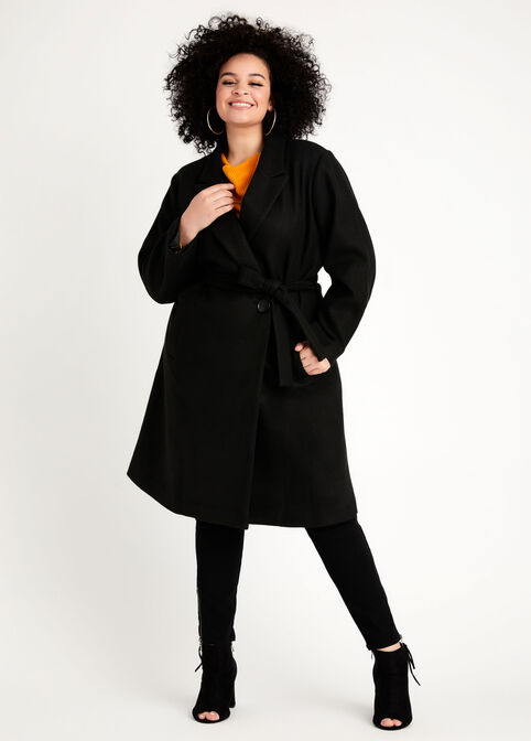 Belted Double Breasted Long Coat, Black image number 0