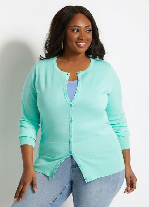 Plus Size Basic Classic Knit Crew Neck Stretch Button Front Cardigan image number 0