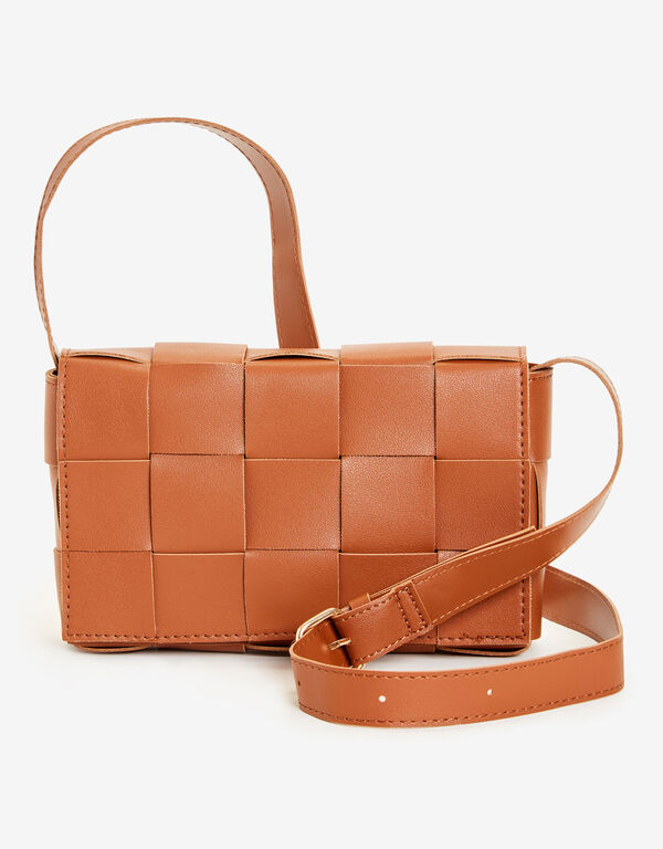 Basketweave Faux Leather Crossbody, Camel Taupe image number 0