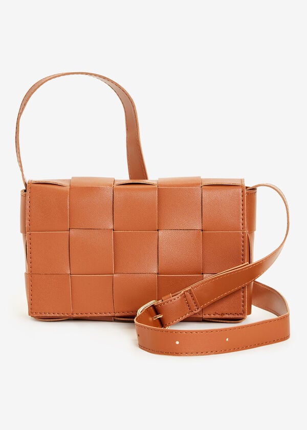 Basketweave Faux Leather Crossbody, Camel Taupe image number 0