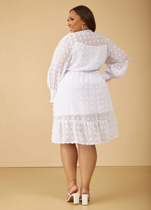 Swiss Dot Faux Wrap Dress, White image number 1