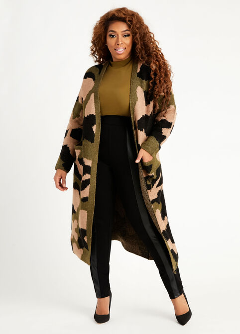 Camo Open Front Duster Cardigan, Multi image number 0