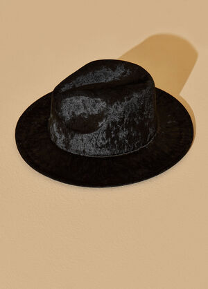 Crushed Velvet Fedora Hat, Black image number 1