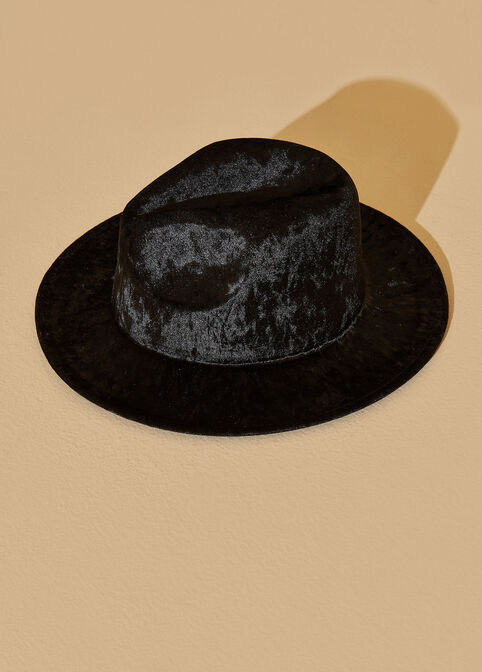 Crushed Velvet Fedora Hat, Black image number 1