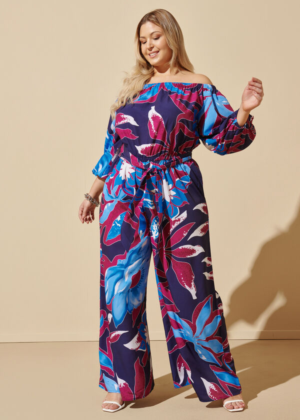 Off The Shoulder Abstract Jumpsuit, Multi image number 2