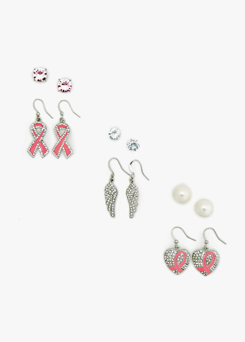 Pink Ribbon 6PC Earrings Set, Silver image number 0