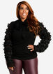 Plus Size Tie Mock Neck Ruffle Mesh Bell Long Sleeve Cutout Knit Top image number 0