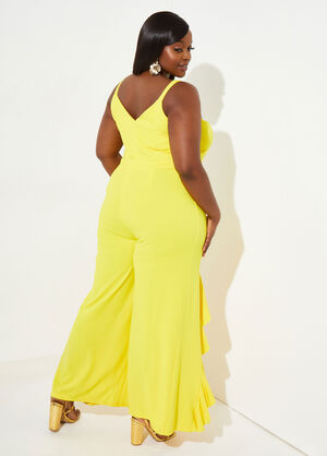 Ruffled Split Front Jumpsuit, Cyber Yellow image number 1
