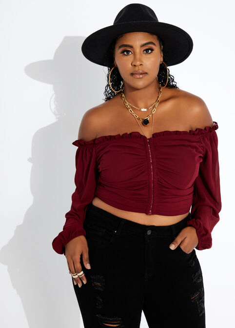 Plus Size Curvy Girl Sexy Off The Shoulder Corset Crop Top image number 0
