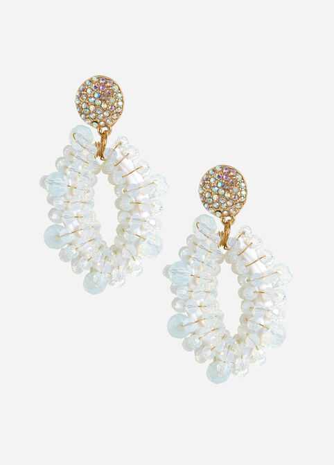Pave & White Bead Drop Earrings, White image number 0