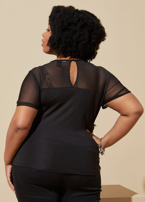 Feathered Mesh Paneled Top, Black image number 1