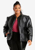 Pleated Faux Leather Zip Jacket, Black image number 0