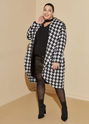 Houndstooth Faux Wool Coat, Black White image number 0