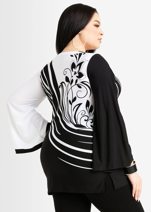 Abstract Colorblock Keyhole Tunic, Black White image number 1