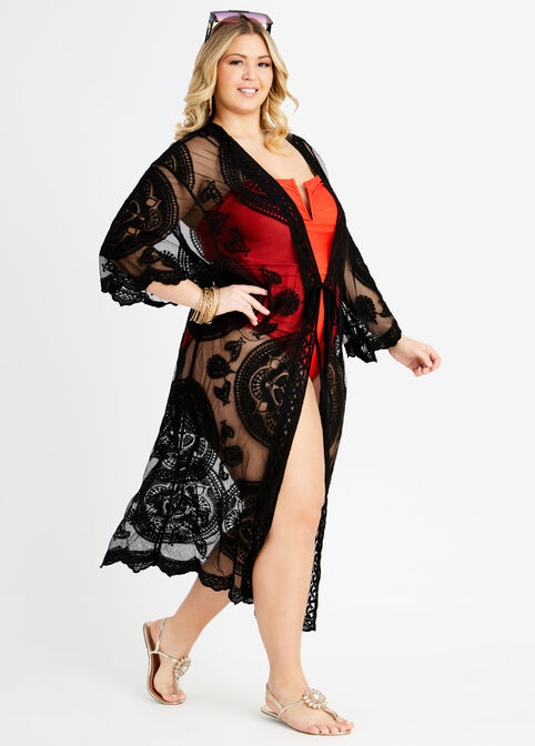 Beach Break Lace Duster Cover Up, Black image number 0