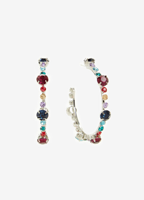Multicolor Stone Silver Hoops, Multi image number 0