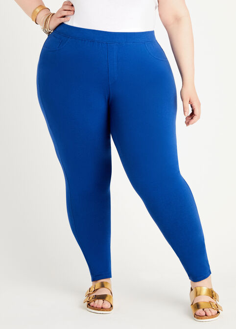 Plus Size Cotton High Waist Mock Fly Pull On Leggings Pants image number 0