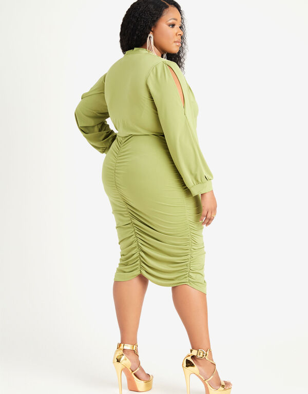 Cutout Ruched Bodycon Dress, Green image number 1
